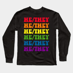 He/They Retro Rainbow Font Long Sleeve T-Shirt